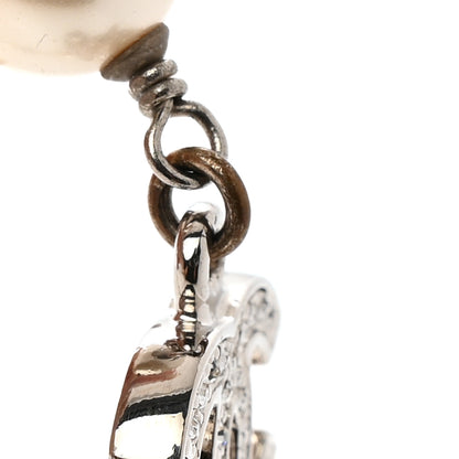 Chanel Crystal Pearl CC Long Necklace Silver Pearly White 7 of 8
