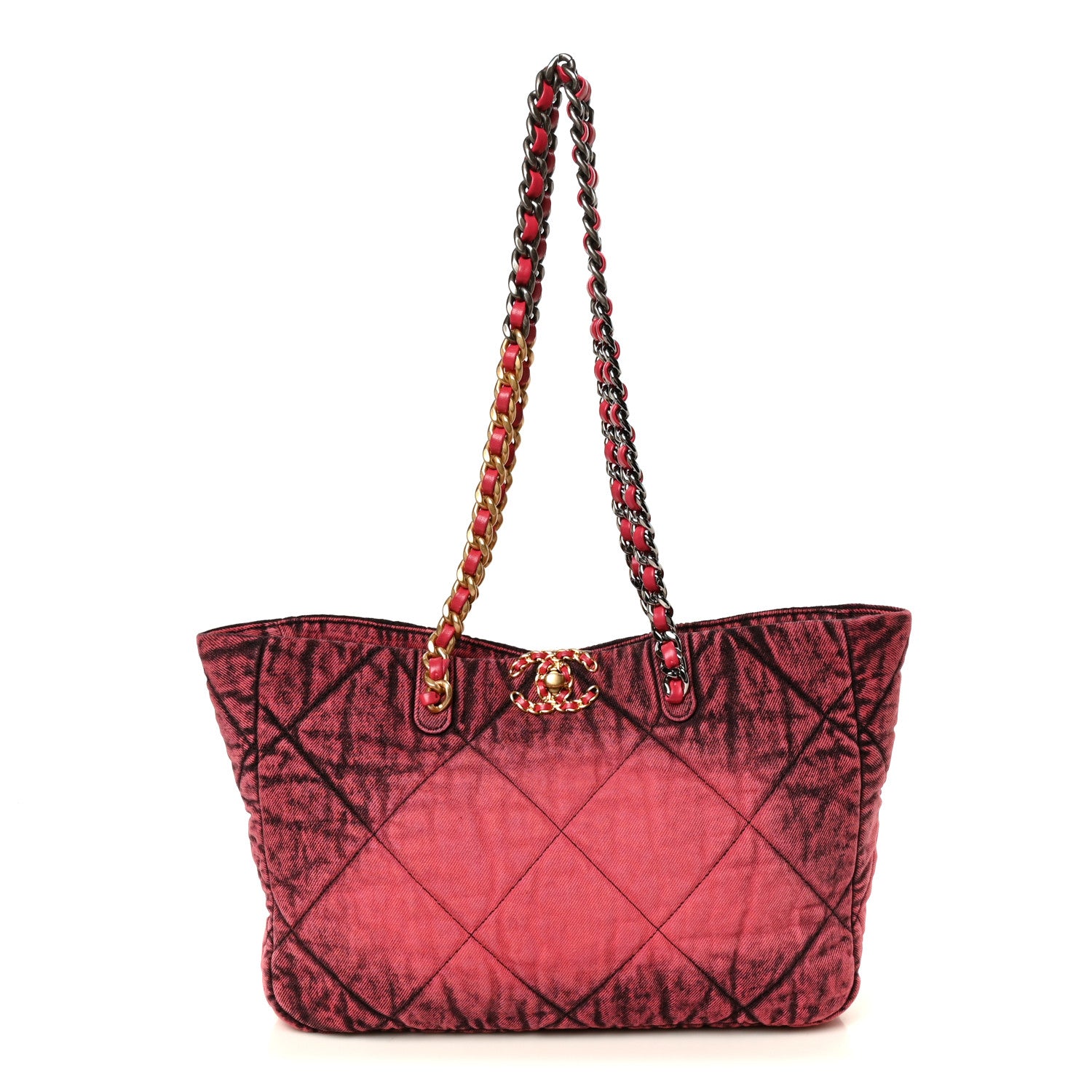Chanel Washed Denim Quilted Chanel 19 East West Shopping Bag Pink 1 of 10