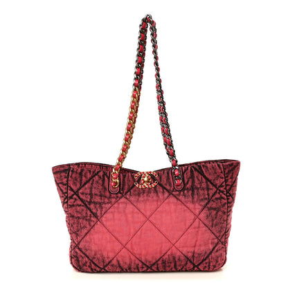Chanel Washed Denim Quilted Chanel 19 East West Shopping Bag Pink 1 of 10
