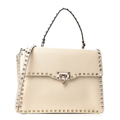 Valentino Garavani Grained Calfskin Rockstud Top Handle Flap Shoulder Bag Light Ivory 1 of 9