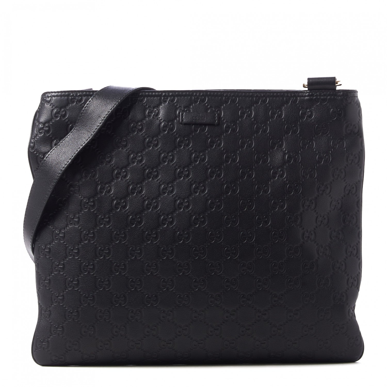Gucci Guccissima Medium Flat Messenger Bag Black 1 of 10