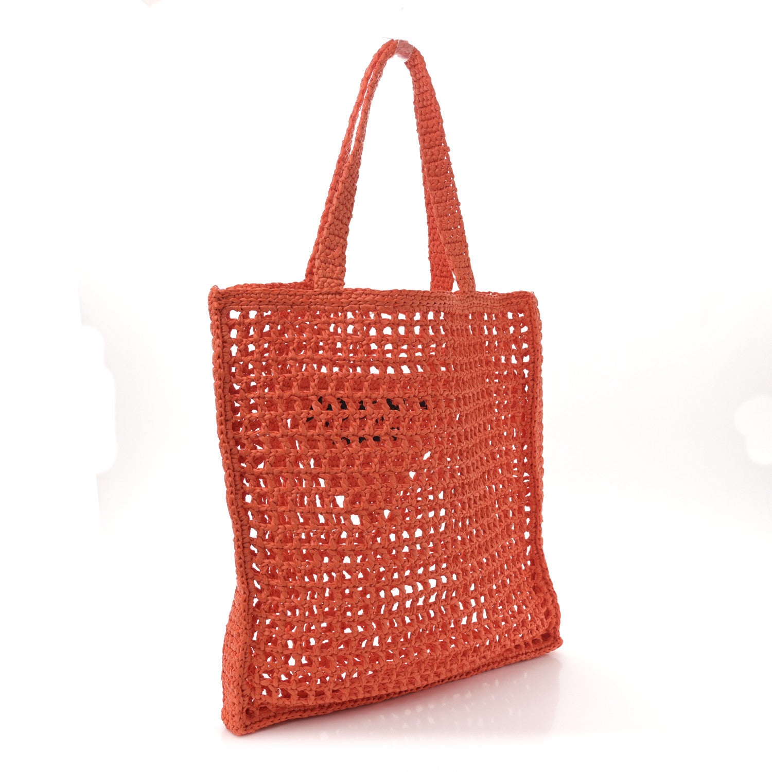 Prada Yarn Raffia Effect Crochet Logo Embroidered Tote Bag Arancio 3 of 9