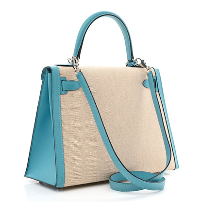Hermes Toile Swift Kelly Sellier 28 Bleu Du Nord 3 of 12