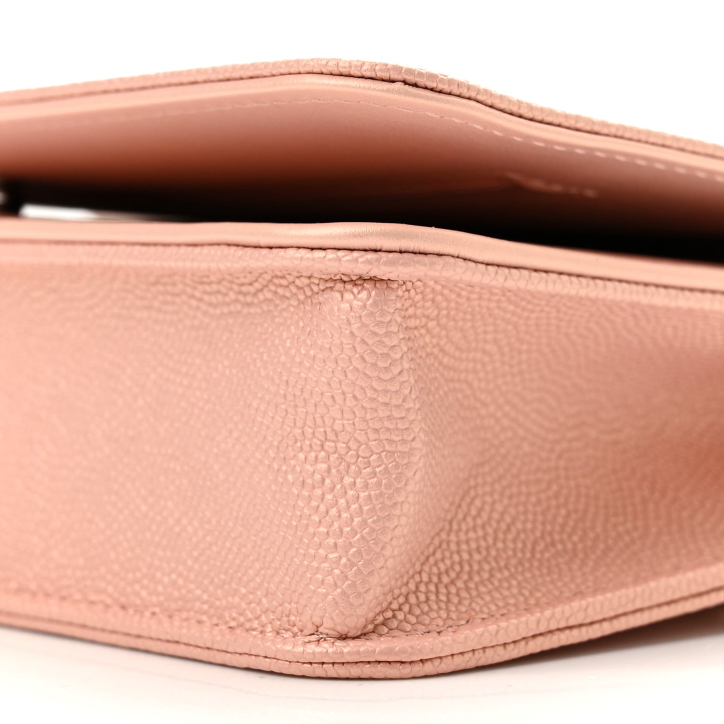 Metallic Caviar Quilted Vintage Mademoiselle Wallet On Chain WOC Light Pink