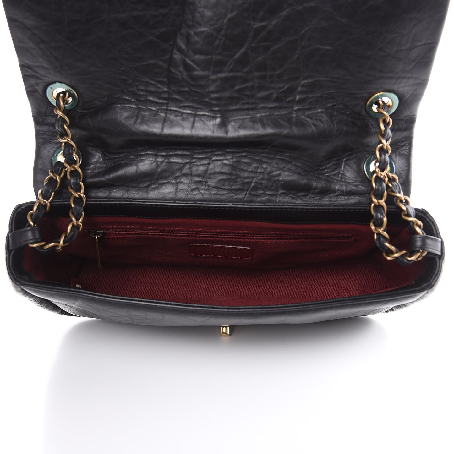 Aged Calfskin Quilted Small Pondichery Flap Black