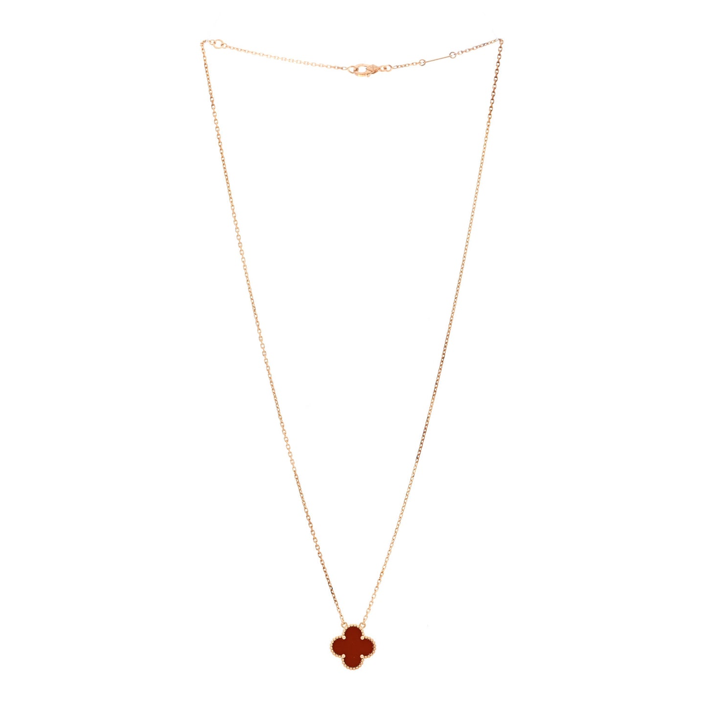 18K Yellow Gold Carnelian Vintage Alhambra Pendant Necklace