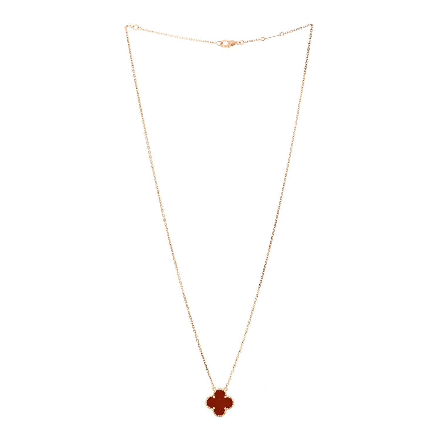Van Cleef & Arpels 18K Yellow Gold Carnelian Vintage Alhambra Pendant Necklace 3 of 5