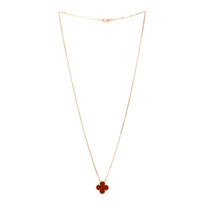 Van Cleef & Arpels 18K Yellow Gold Carnelian Vintage Alhambra Pendant Necklace 3 of 5