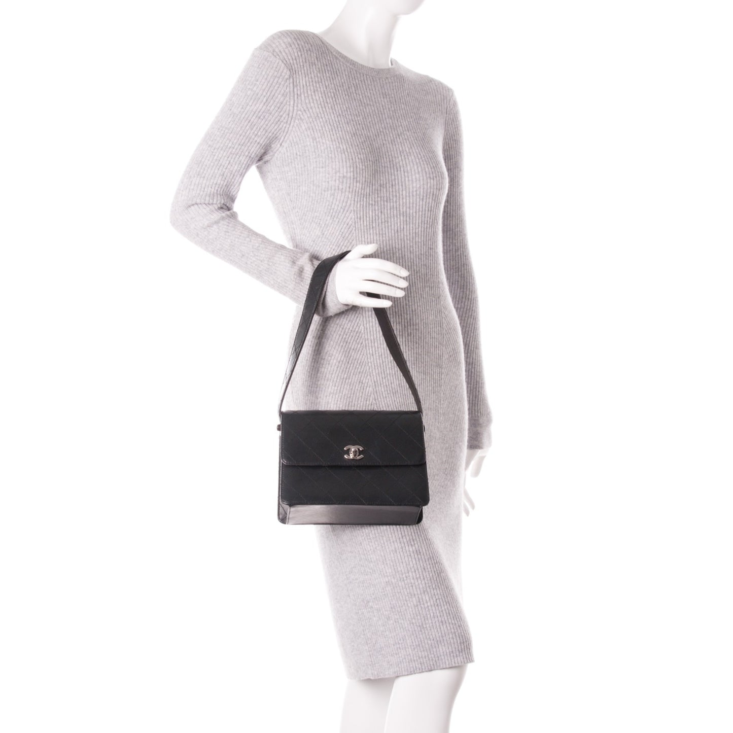 Calfskin Stitched Shoulder Bag Black