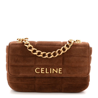 Celine Suede Matelasse Quilted Chain Shoulder Bag Brown 1 of 9