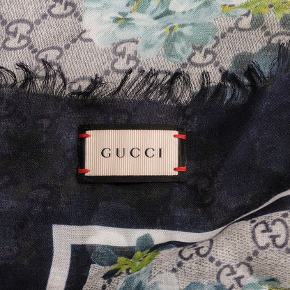 Gucci Modal Silk Monogram New Bloom GG Square Scarf Midnight Blue Sky Blue 6 of 8