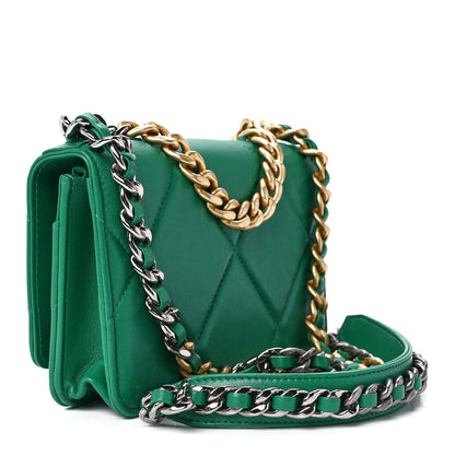Chanel Shiny Lambskin Quilted Chanel 19 Wallet On Chain WOC Green 3 of 12