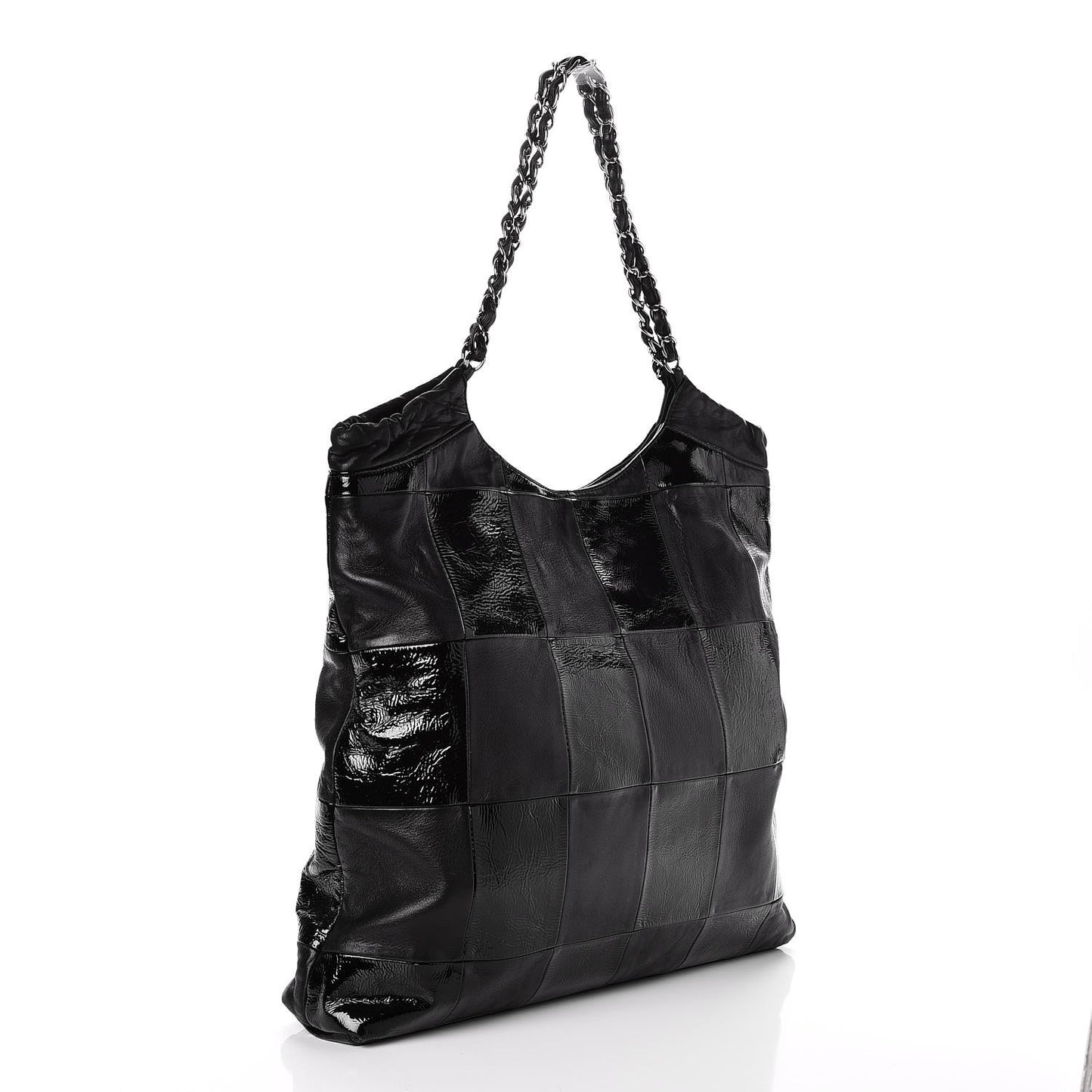 Patent Calfskin Patchwork Brooklyn Tote Black