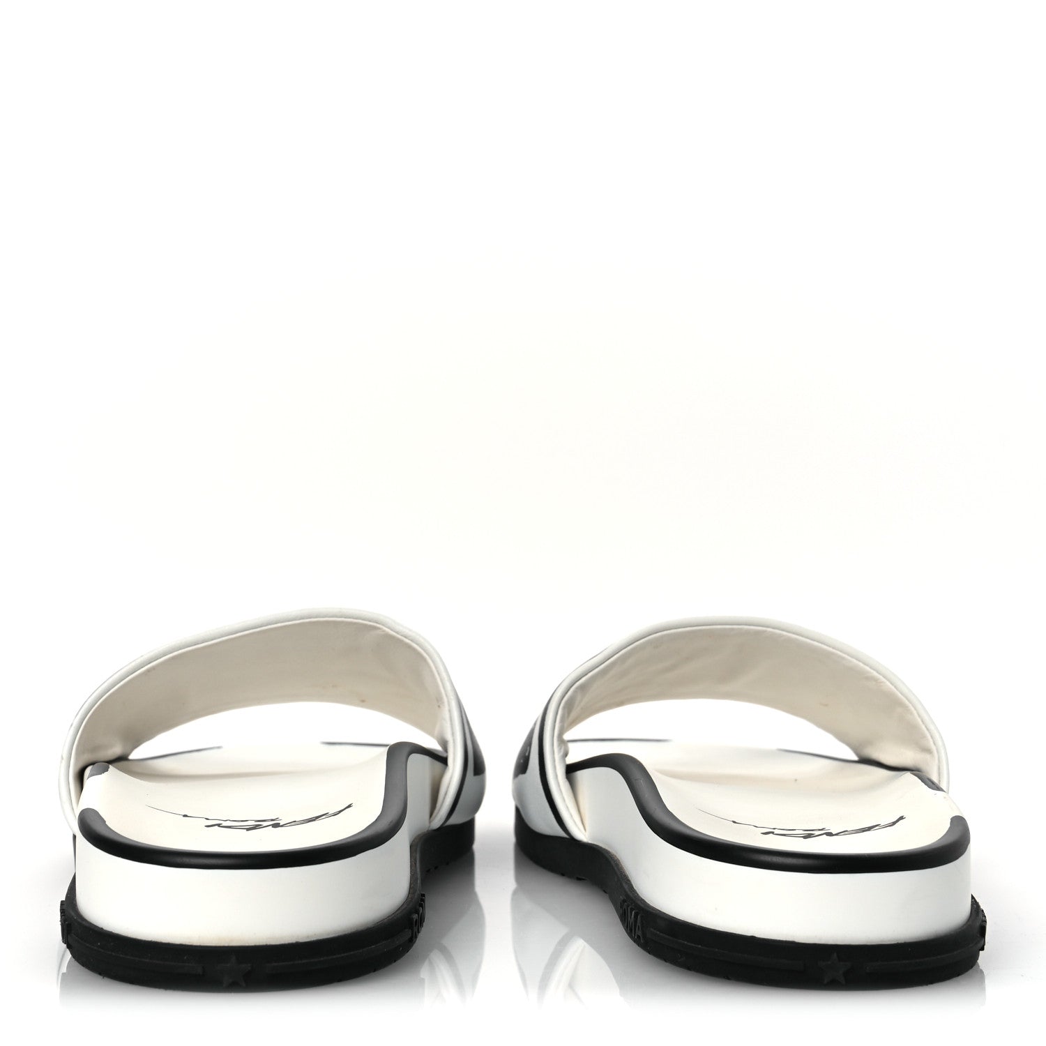 Fendi X JOSHUA VIDES Roma Calfskin Fussbetts Slide Sandals 37 Snow White Black 6 of 13