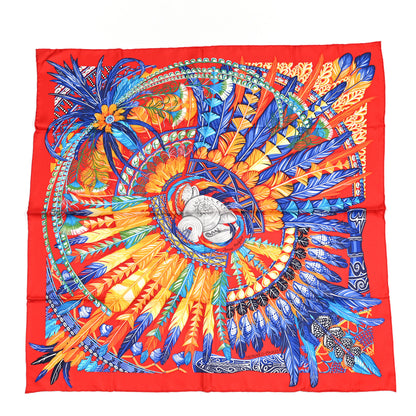 Hermes Silk La Danse Pacifique Scarf 90 Rouge Bleu Vif Bouton D'O 1 of 6