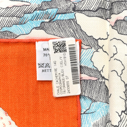 Hermes Silk Cashmere Cosmographia Universalis Shawl 140 Orange Bleu Ciel 6 of 6