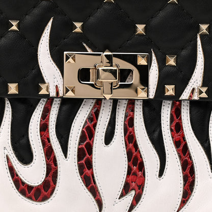 Valentino Garavani Lambskin Ayers Flames Medium Rockstud Spike Shoulder Bag Black 9 of 9