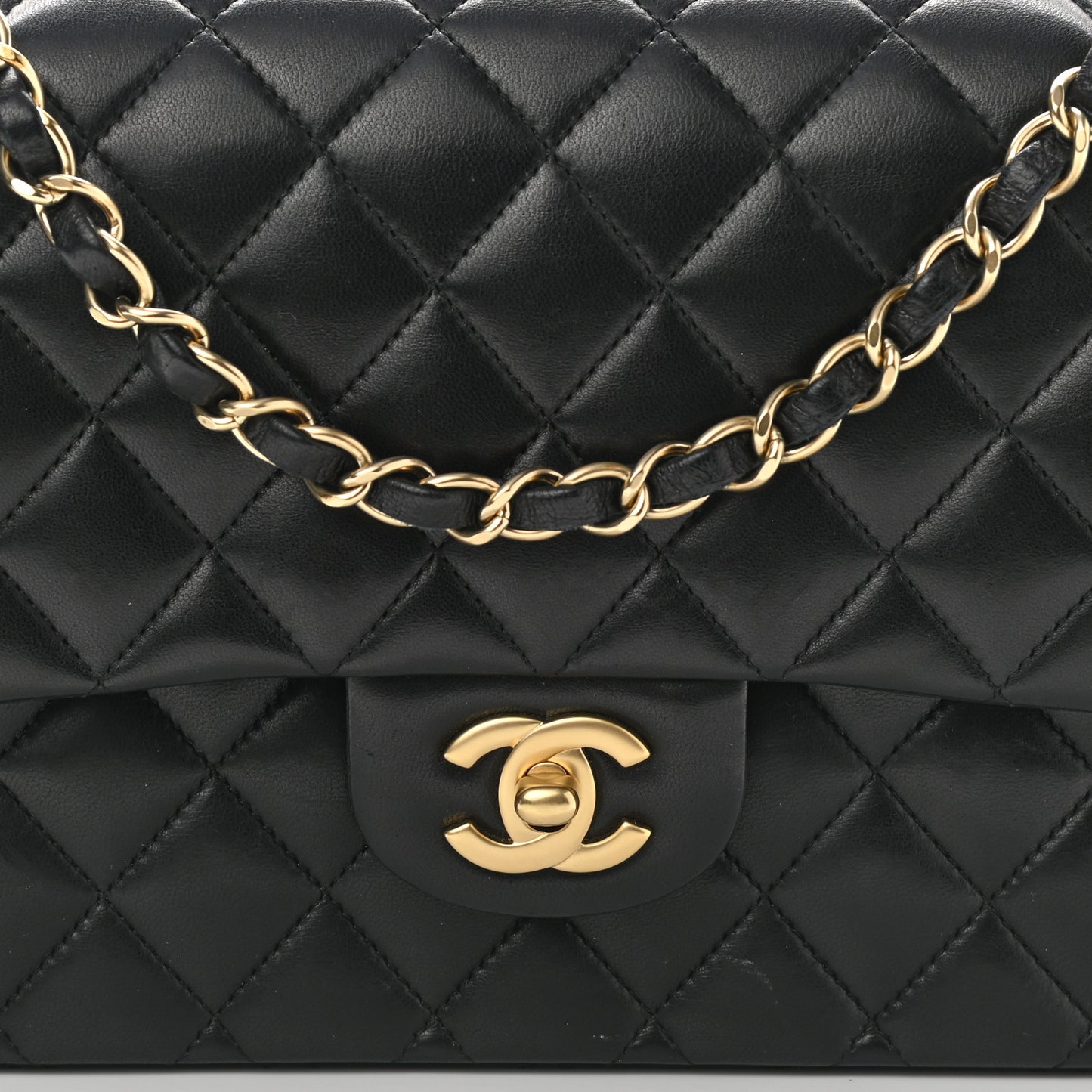 Lambskin Quilted Medium Double Flap Black