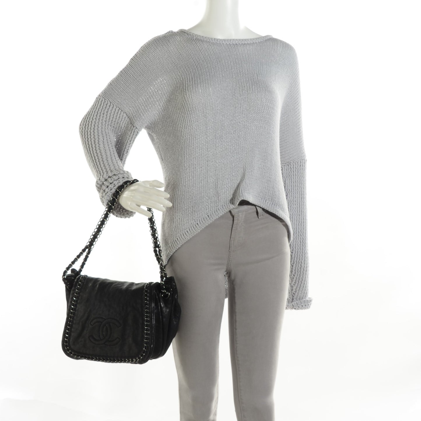Metallic Goatskin Luxe Ligne Flap Black