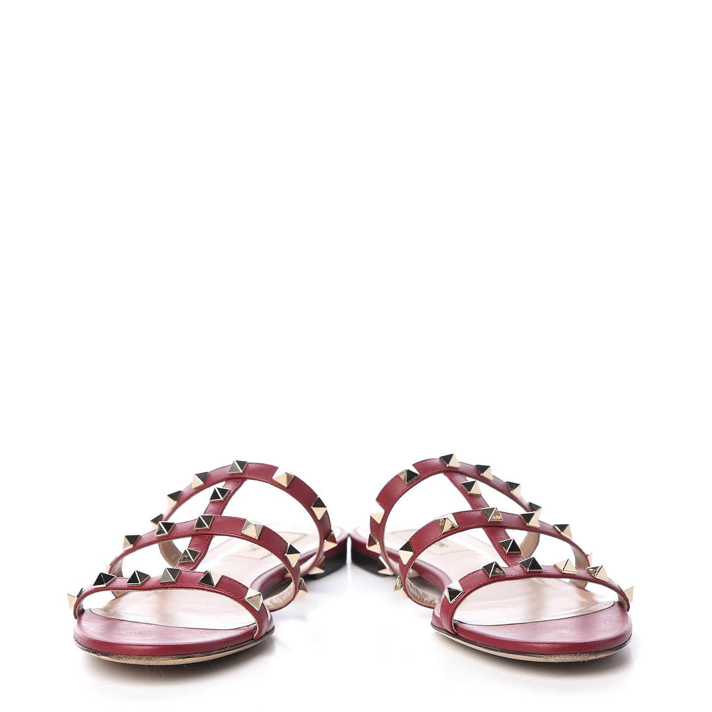 Calfskin Rockstud Caged Flat Slide Sandals 37.5 Rubino