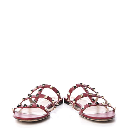 Valentino Garavani Calfskin Rockstud Caged Flat Slide Sandals 37.5 Rubino 5 of 13