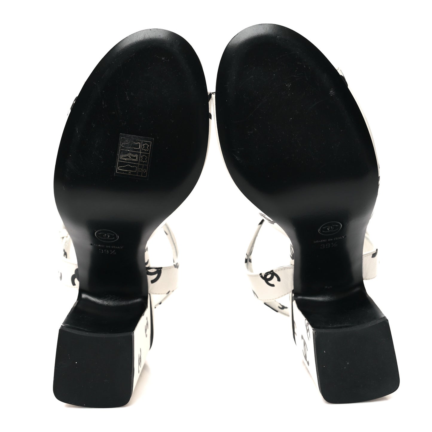 Printed Lambskin CC Sandals 39.5 White Black
