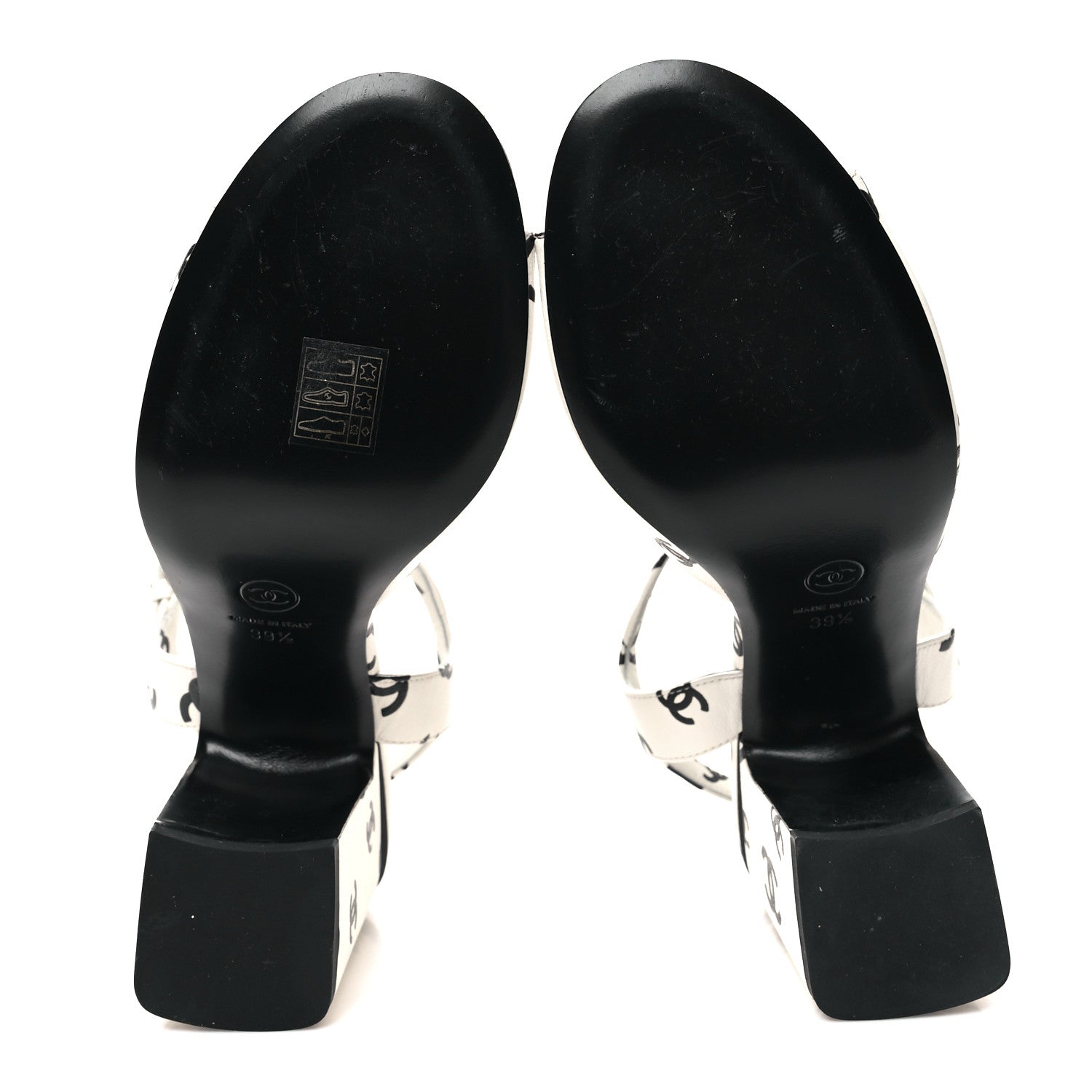 Chanel Printed Lambskin CC Sandals 39.5 White Black 5 of 9