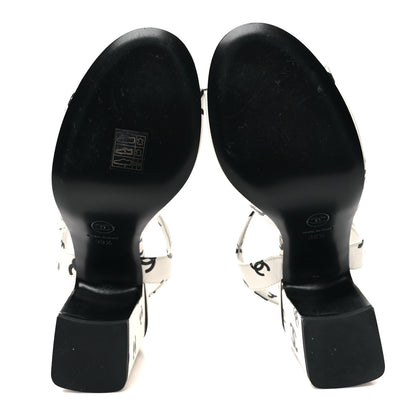 Chanel Printed Lambskin CC Sandals 39.5 White Black 5 of 9