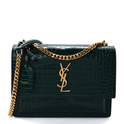 Saint Laurent Calfskin Crocodile Embossed Medium Monogram Sunset Dark Mint 1 of 7