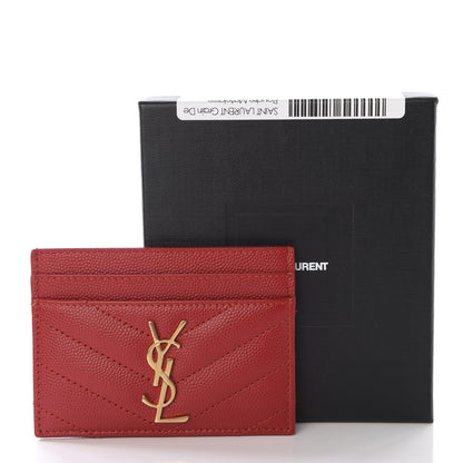 Saint Laurent Grain De Poudre Matelasse Chevron Monogram Credit Card Case New Red 6 of 6