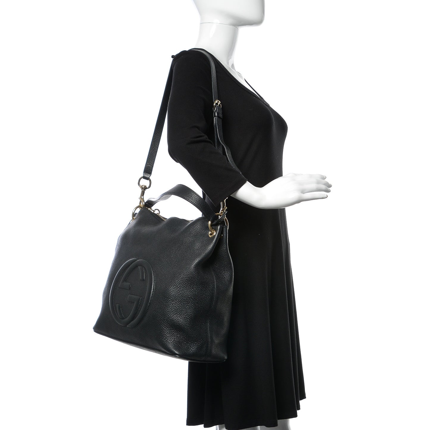 Pebbled Calfskin Large Soho Hobo Black