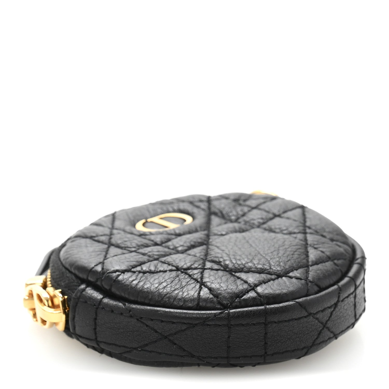 Christian Dior Supple Calfskin Cannage Round Detachable Caro Coin Purse Black 4 of 8