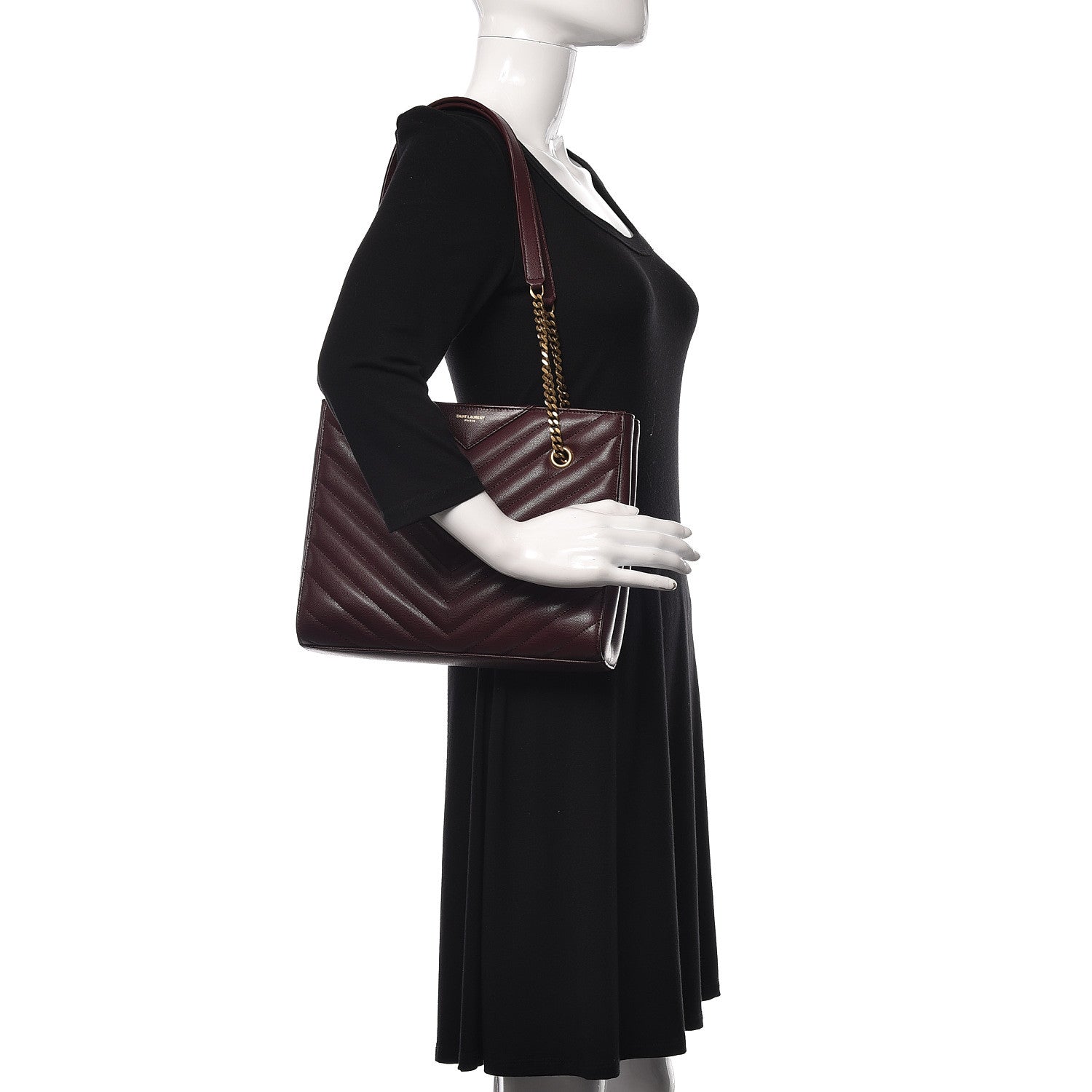 Saint Laurent Grain de Poudre Matelasse Chevron Small Tribeca Shopping Bag Rouge Legoin 2 of 11