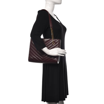 Saint Laurent Grain de Poudre Matelasse Chevron Small Tribeca Shopping Bag Rouge Legoin 2 of 11