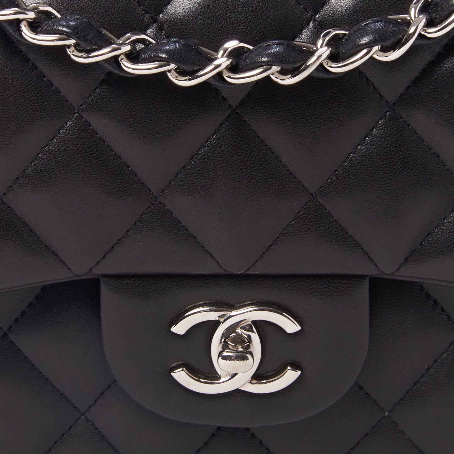 Lambskin Quilted Jumbo Double Flap Black