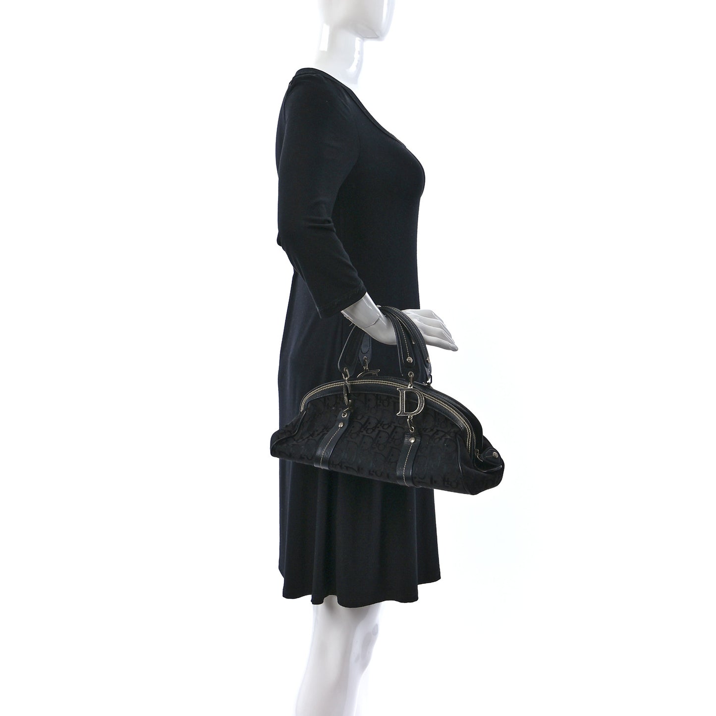 Monogram Vintage Flowers Frame Satchel Black