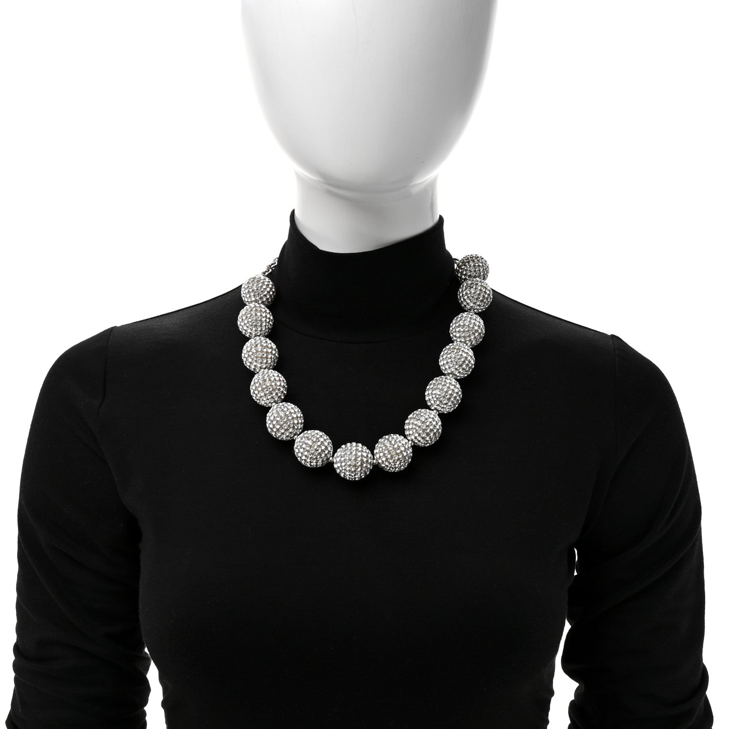 Chanel Crystal CC Ball Necklace Silver 5 of 10