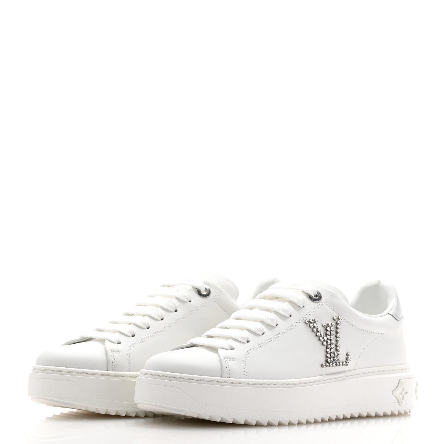 Louis Vuitton Calfskin Monogram Rhinestone Time Out Sneakers 38.5 White Silver 3 of 9