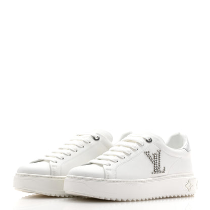 Louis Vuitton Calfskin Monogram Rhinestone Time Out Sneakers 38.5 White Silver 3 of 9