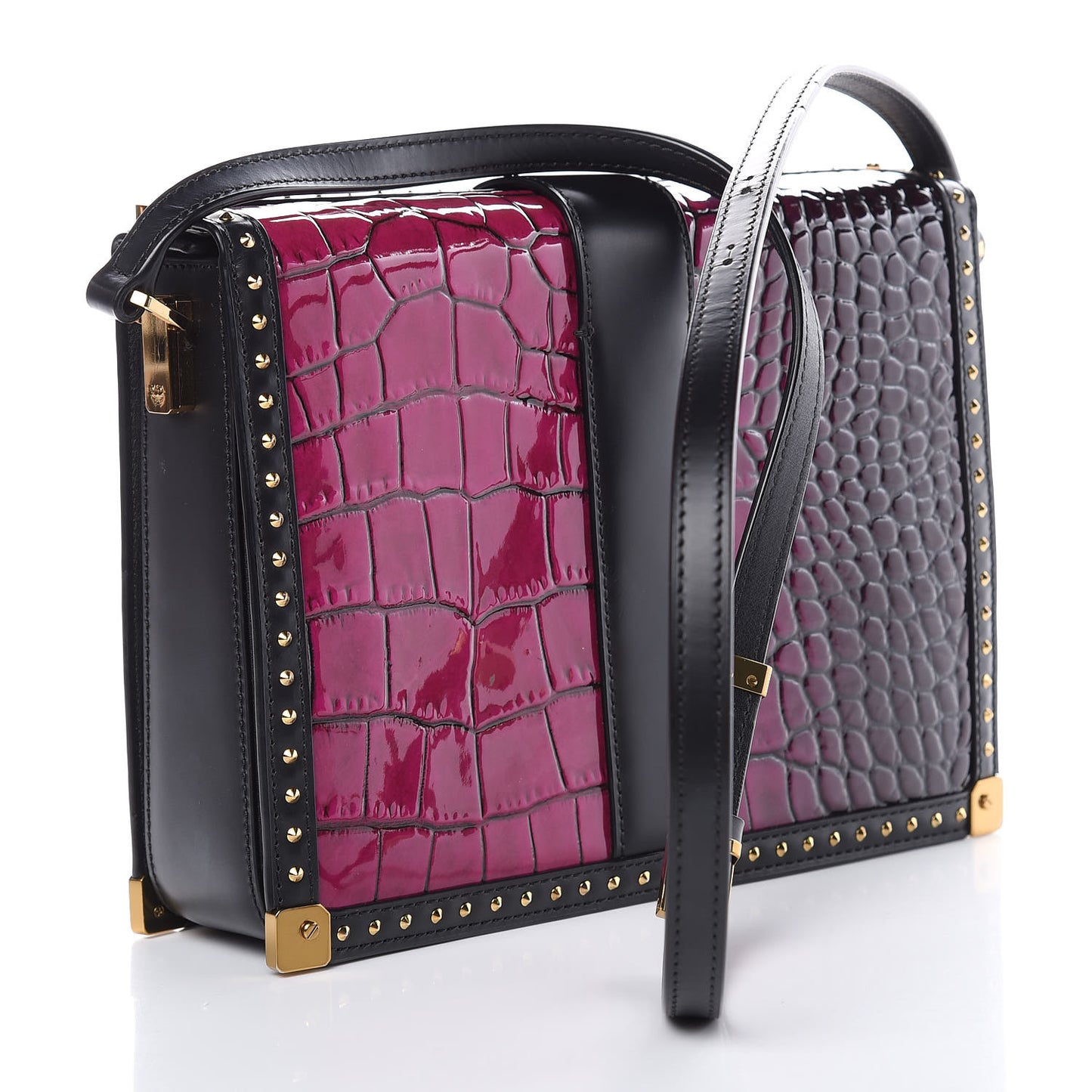 Calfskin Crocodile Embossed Mitte Degrade Kroko Shoulder Bag Purple