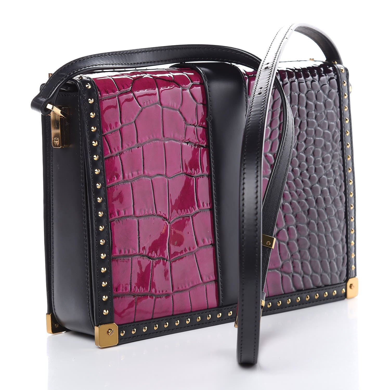 MCM Calfskin Crocodile Embossed Mitte Degrade Kroko Shoulder Bag Purple 3 of 9