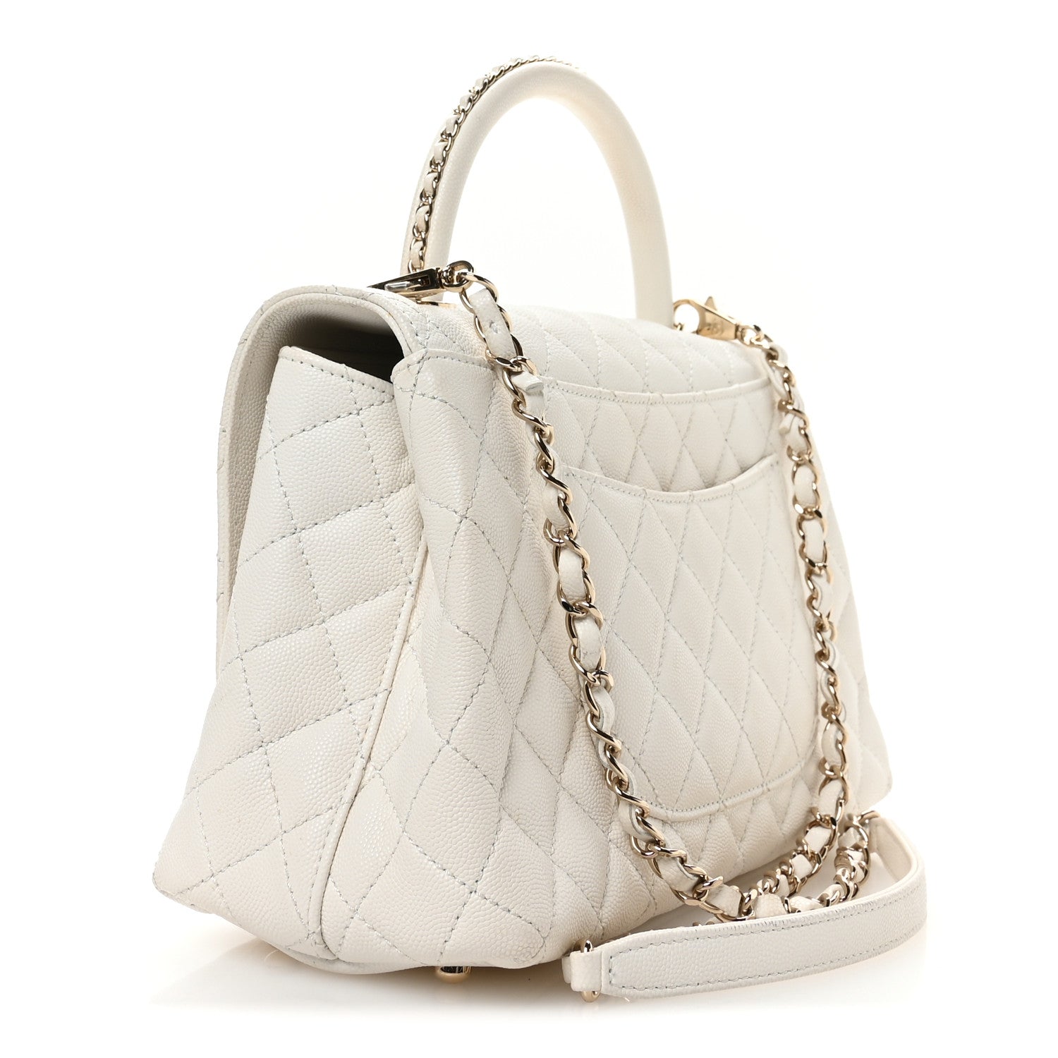 Chanel Caviar Quilted Small Chain Coco Handle Flap White 3 of 11