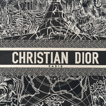 Christian Dior Canvas Embroidered Large Around The World Book Tote Black White 8 of 11