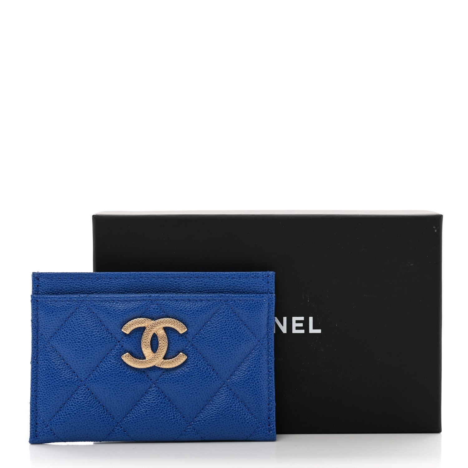 Chanel Caviar Quilted Studded CC Card Holder Blue 9 of 9