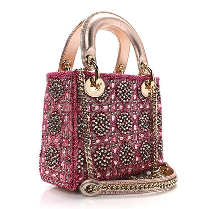 Christian Dior Metallic Calfskin Satin Celestial Bead Embroidery Cannage Mini Lady Dior Rose Des Vents 3 of 13