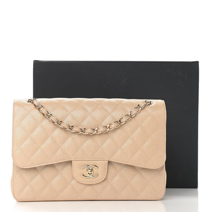 Chanel Iridescent Caviar Quilted Jumbo Double Flap Beige 14 of 14