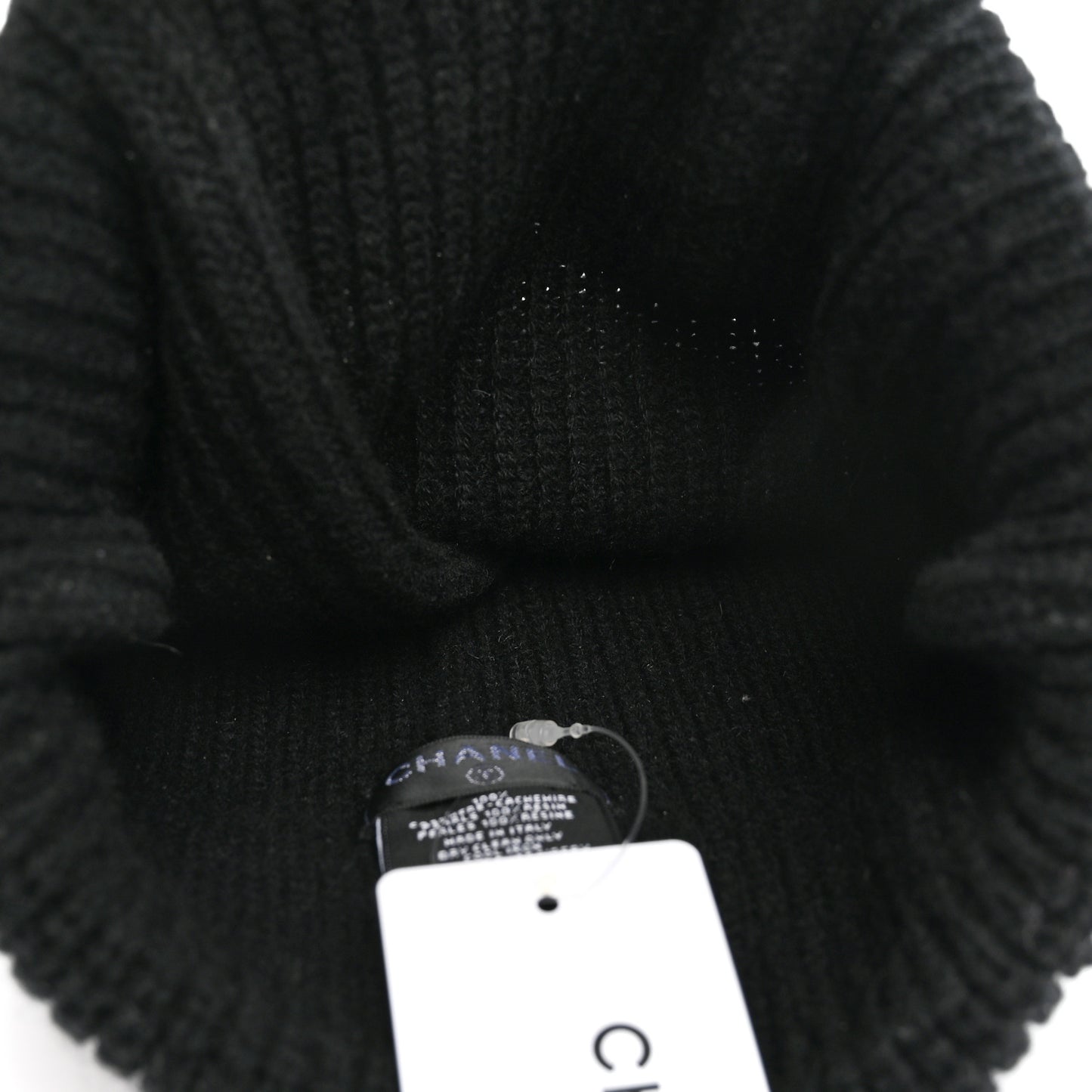 Cashmere Pearl Logo Beanie Hat Black Ivory