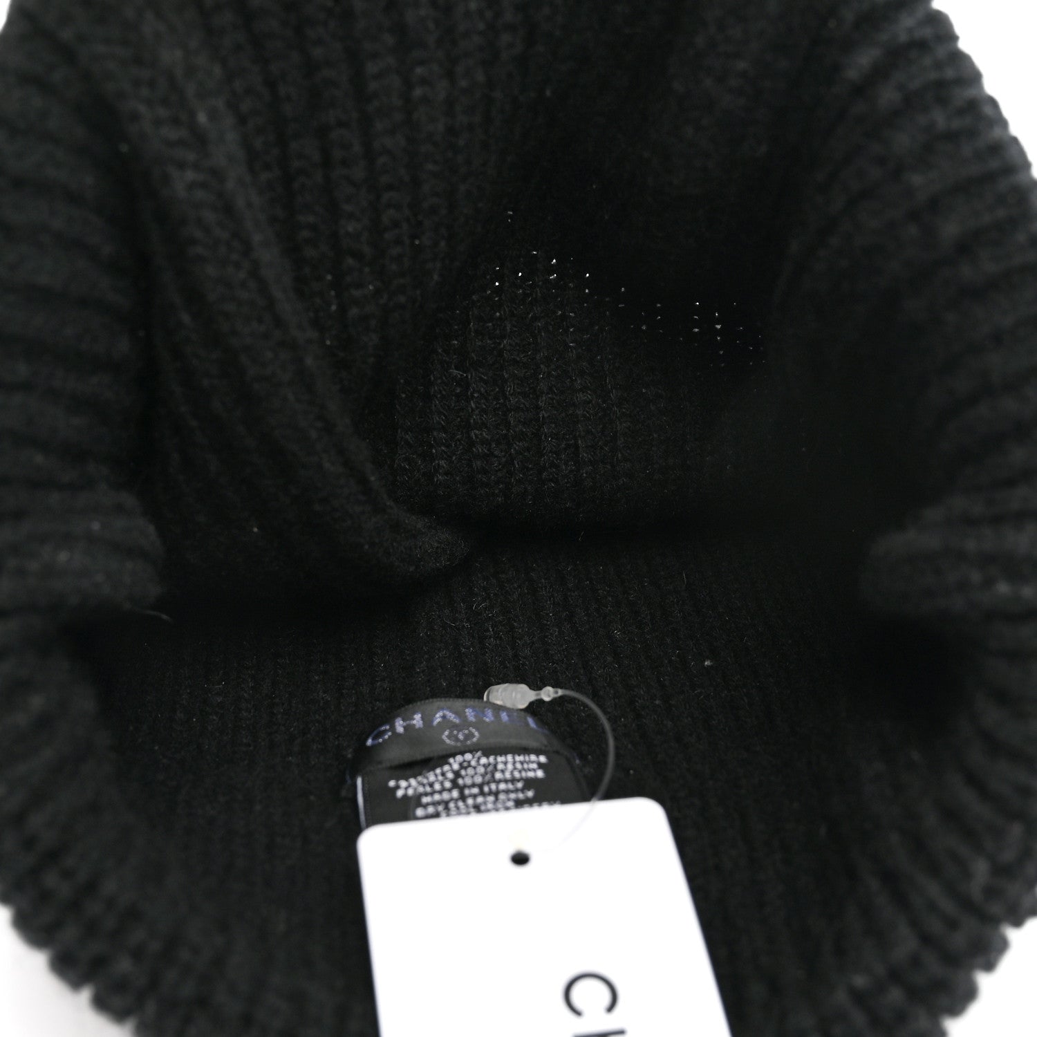 Chanel Cashmere Pearl Logo Beanie Hat Black Ivory 4 of 5