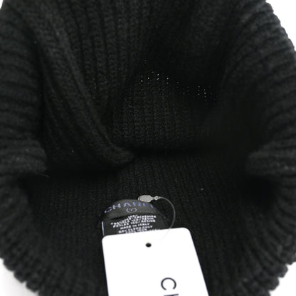 Chanel Cashmere Pearl Logo Beanie Hat Black Ivory 4 of 5