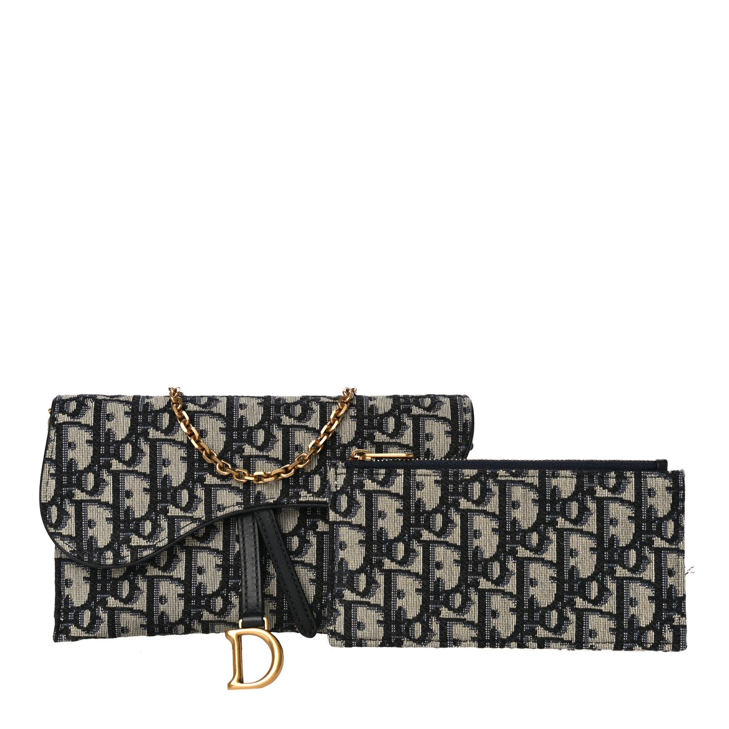 Oblique Saddle Chain Long Wallet Blue